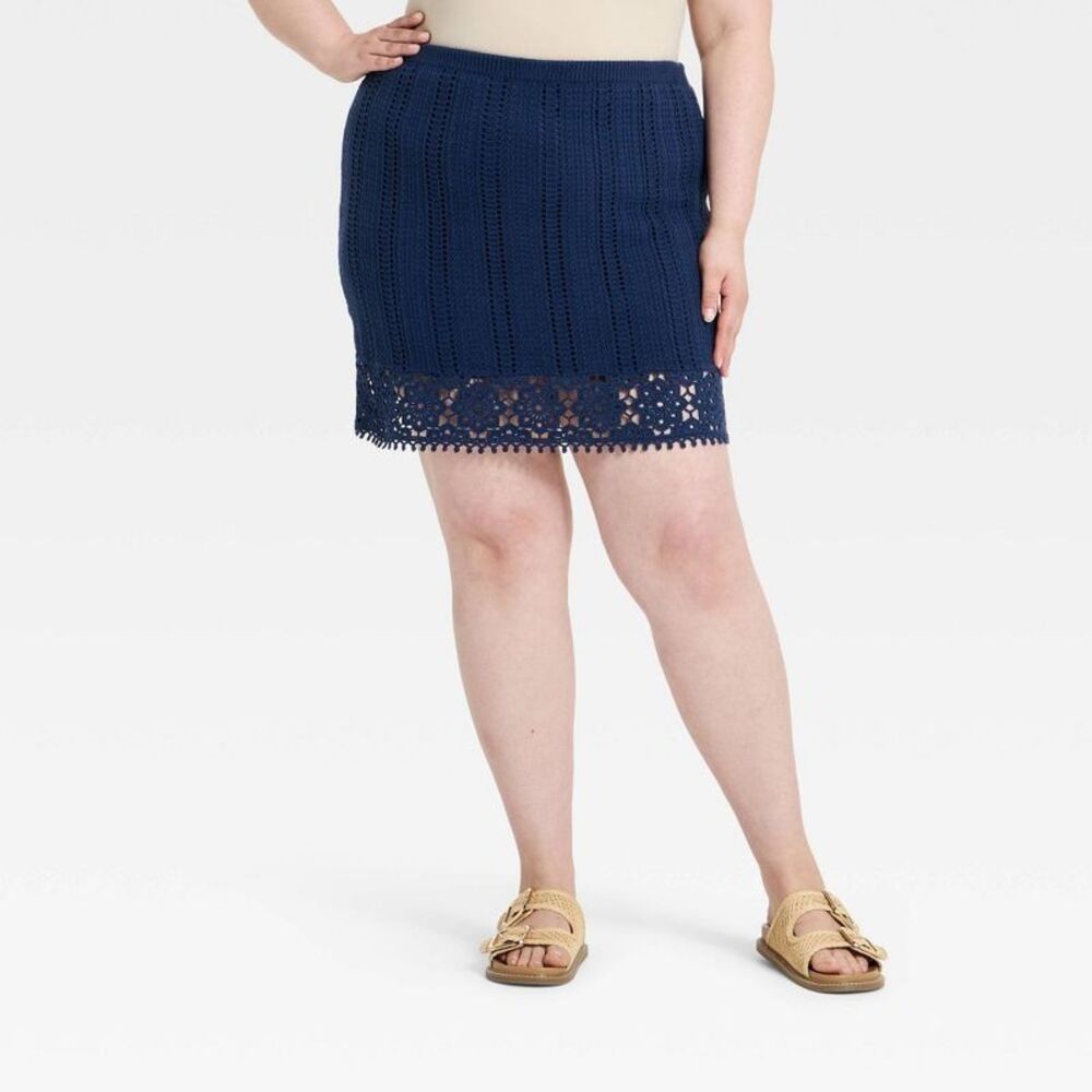 Women's Openwork Sweater A-Line Skirt - Universal Thread Navy Blue XXL